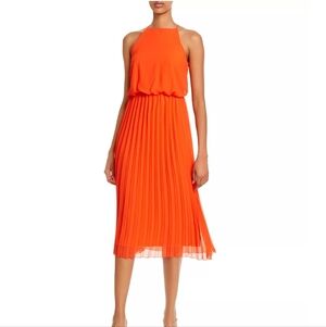 NWOT SAM EDELMAN PLEATED CORAL MIDI DRESS SIZE 14